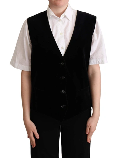 Shop Dolce & Gabbana Black Cotton Leopard Print Waistcoat Vest