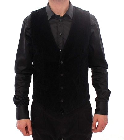 Shop Dolce & Gabbana Black Cotton Single Breasted Vest Gilet