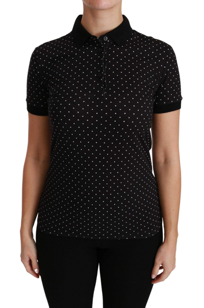 Shop Dolce & Gabbana Black Dotted Collared Polo Shirt Cotton Top
