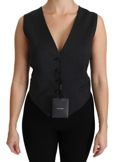 Dolce & Gabbana Black Dotted Waistcoat Vest Blouse Top In Black