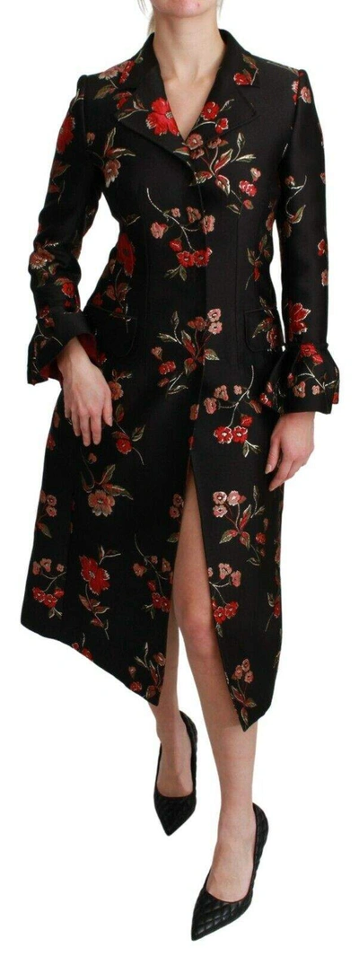Shop Dolce & Gabbana Black Floral Embroidered Jacket Coat