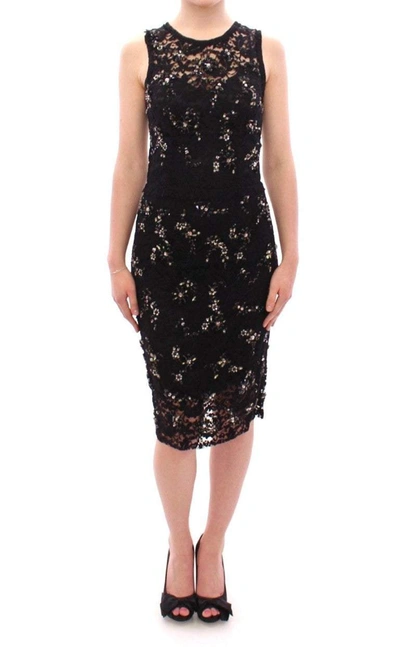 Shop Dolce & Gabbana Black Floral Lace Crystal Embedded Dress