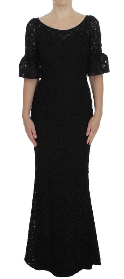 Shop Dolce & Gabbana Black Floral Lace Long Bodycon Maxi Dress