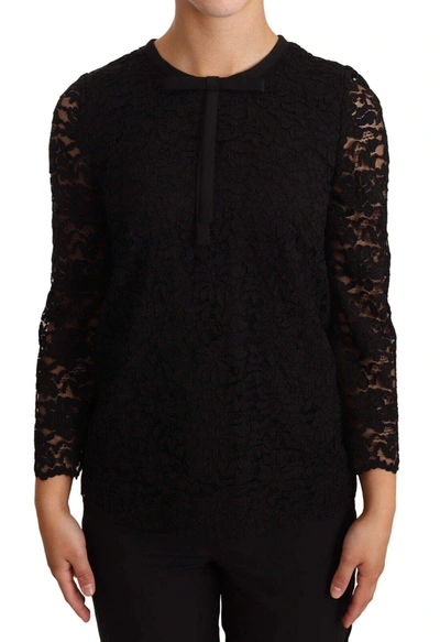 Shop Dolce & Gabbana Black Floral Lace Nylon Blouse Top