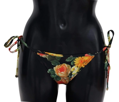 Shop Dolce & Gabbana Black Floral Print Beachwear Swimwear Bikini Bottom