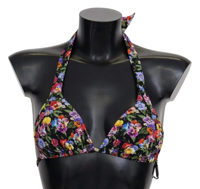 Shop Dolce & Gabbana Black Floral Print Swimsuit Beachwear Bikini Tops