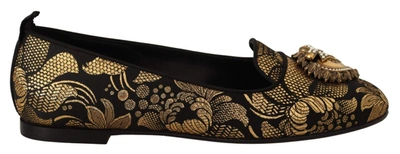 Shop Dolce & Gabbana Black Gold Amore Heart Loafers Flats Shoes