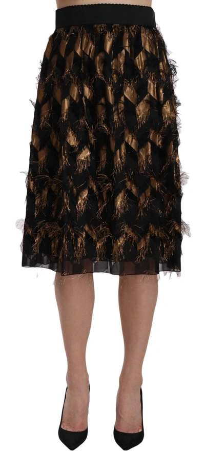 Shop Dolce & Gabbana Black Gold Fringe Metallic Pencil A-line Skirt