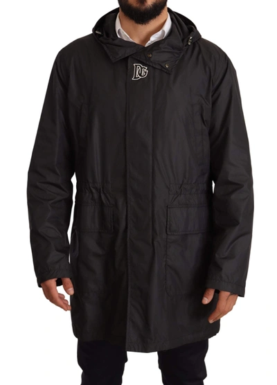 Shop Dolce & Gabbana Black Hooded Mens Trench Coat Jacket