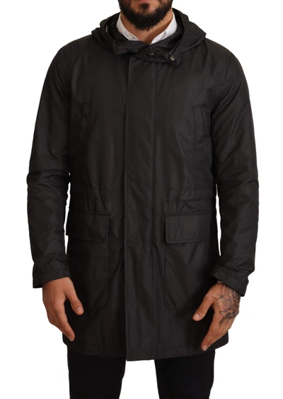 Shop Dolce & Gabbana Black Hooded Trench Coat Jacket