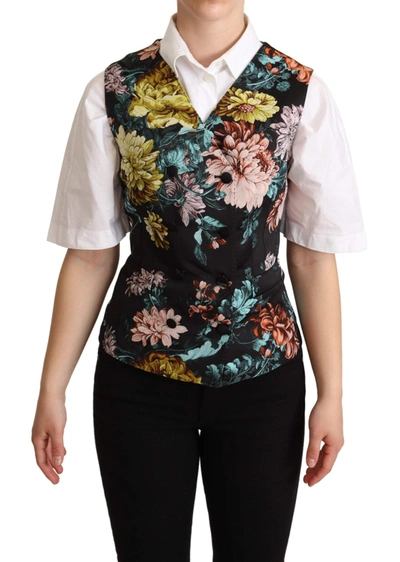 Shop Dolce & Gabbana Black Jacquard Floral Waistcoat Vest