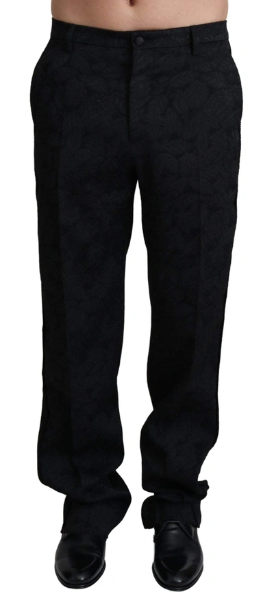 Shop Dolce & Gabbana Black Jaquard Formal Men Trouser Pants