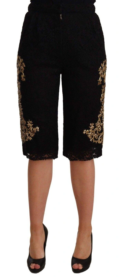 Shop Dolce & Gabbana Black Lace Gold Baroque Special Piece Shorts