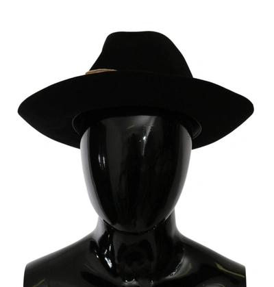 Dolce & Gabbana Black Lapin Amor Gignit Wide Brim Panama Hat In Black