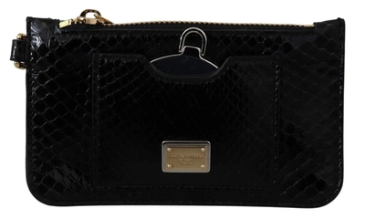 Dolce & Gabbana Black Leather Coin Purse Wristlet Mirror Agnese Wallet In Black