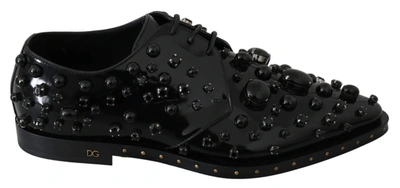 Shop Dolce & Gabbana Black Leather Crystals Dress Broque Shoes