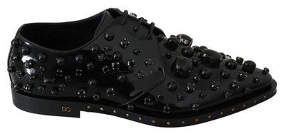 Dolce & Gabbana Black Leather Crystals Dress Broque Shoes In Black