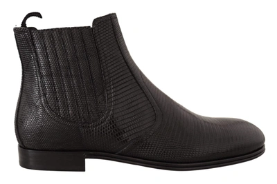 Shop Dolce & Gabbana Black Leather Lizard Skin Ankle Boots