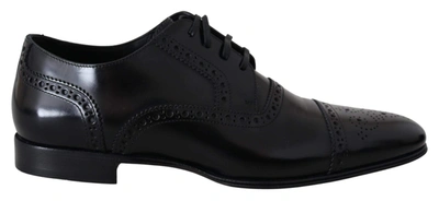 Shop Dolce & Gabbana Black Leather Men Derby Formal Loafers Shoes