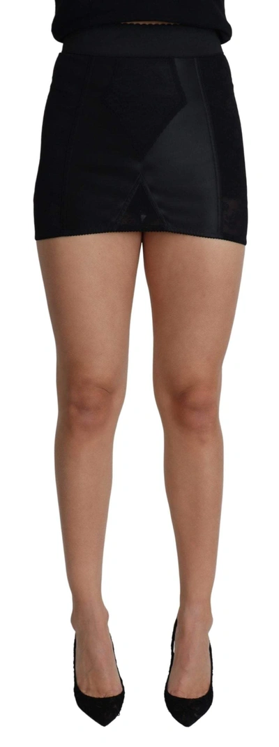 Shop Dolce & Gabbana Black Mini Short Lace Stretch  Skirt