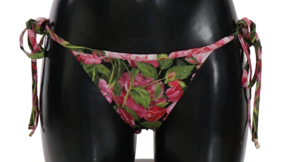 Shop Dolce & Gabbana Black Pink Rose Print Bottom Bikini Beachwear