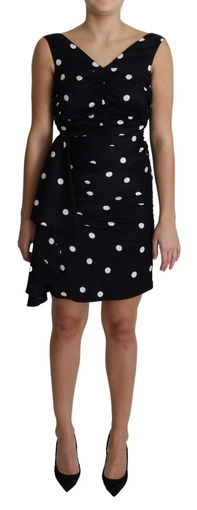 Shop Dolce & Gabbana Black Polka Dots Charmeuse Ruffle Mini Dress