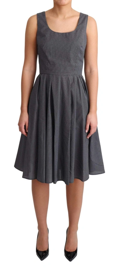 Dolce & Gabbana Blue Beige Geometric Cotton A-line Dress In Black