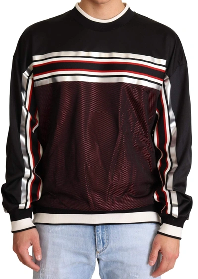 Shop Dolce & Gabbana Black Red Mesh Sport Pullover Crewneck Sweater