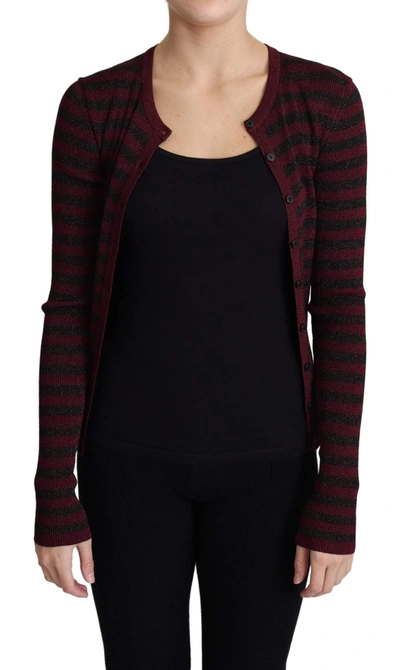 Shop Dolce & Gabbana Black Red Striped Viscose Cardigan Sweater