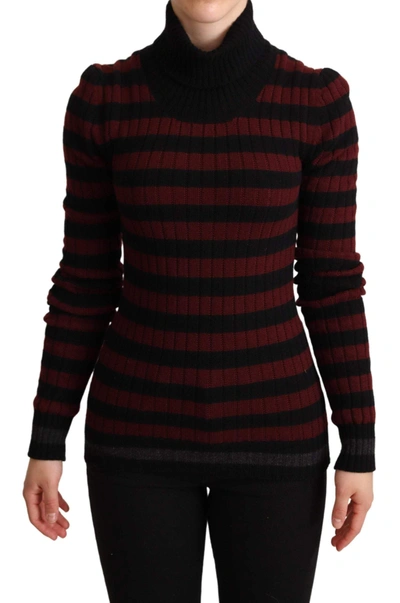 Shop Dolce & Gabbana Black Red Striped Wool Pullover Sweater