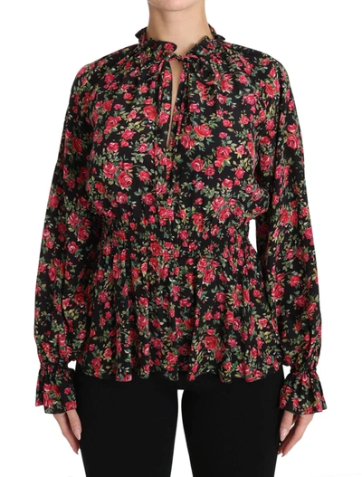 Shop Dolce & Gabbana Black Rose Print Floral Shirt Top Blouse