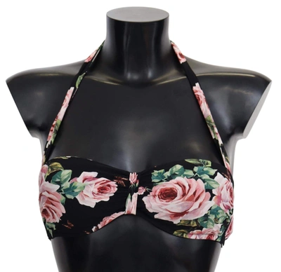 Shop Dolce & Gabbana Black Roses Print Swimsuit Beachwear Bikini Tops