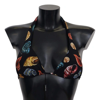 Shop Dolce & Gabbana Black Seashells Print Halter Swimwear Bikini Tops In Multicolor