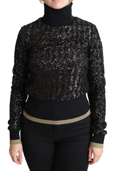 Shop Dolce & Gabbana Black Sequined Knitted Turtle Neck Sweater