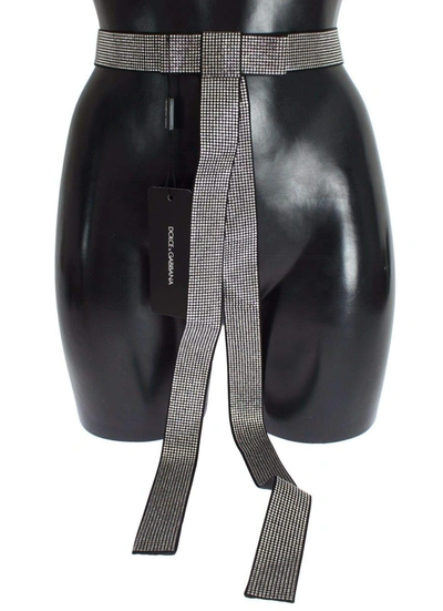 Dolce & Gabbana Black Silk Clear Crystal Bow Waist Belt In Black
