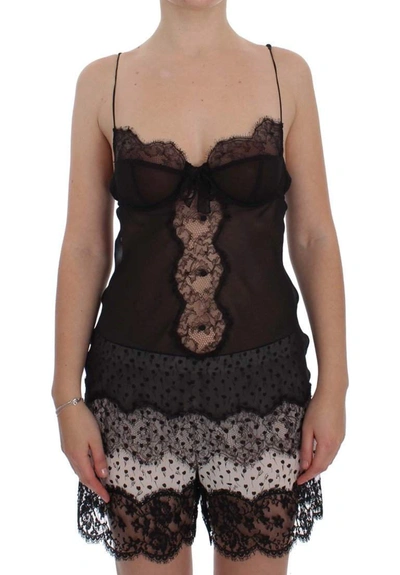 Dolce & Gabbana Black Silk Lace Babydoll Lingerie Top In Black