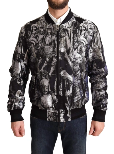 Dolce & Gabbana Black Silver Puppi Motive Bomber Jacket In Black