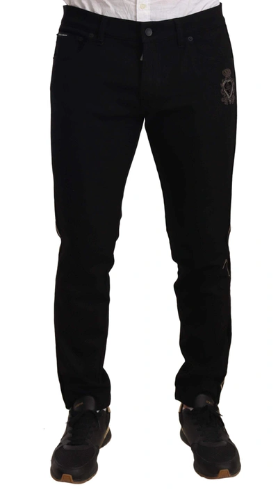 Shop Dolce & Gabbana Black Skinny Fit Denim Side Band Jeans Pant
