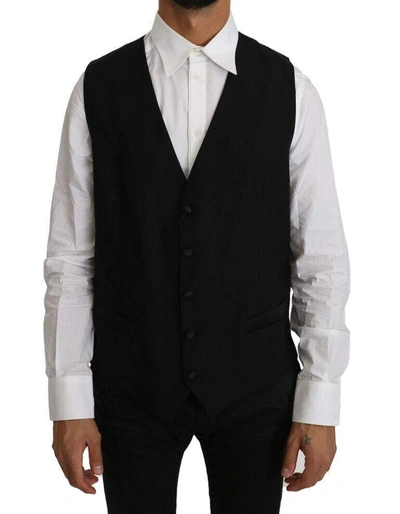 Shop Dolce & Gabbana Black Solid Wool Silk Vest