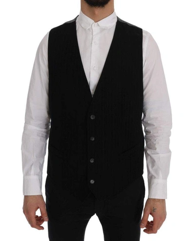Shop Dolce & Gabbana Black Staff Cotton Striped Vest