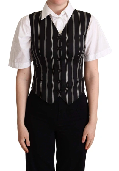 Shop Dolce & Gabbana Black Striped Leopard Print Waistcoat Vest