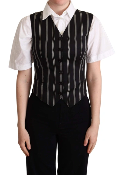 Dolce & Gabbana Black Striped Leopard Print Waistcoat Vest In Black