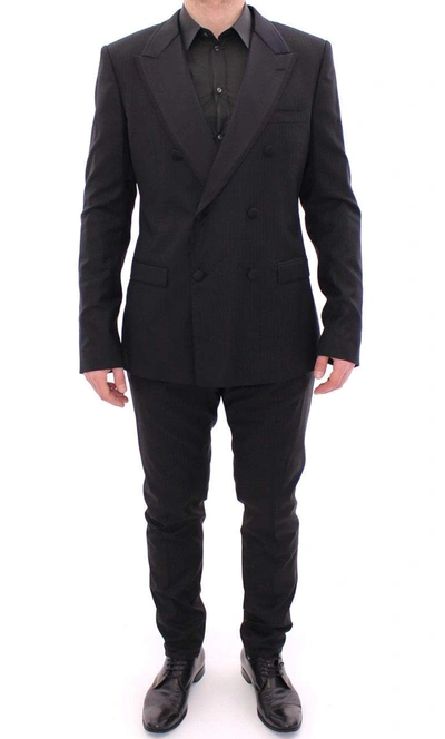 Shop Dolce & Gabbana Black Striped Double Breasted Slim Fit Suit