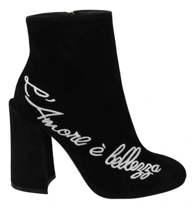 Shop Dolce & Gabbana Black Suede L'amore E'bellezza Boots Shoes
