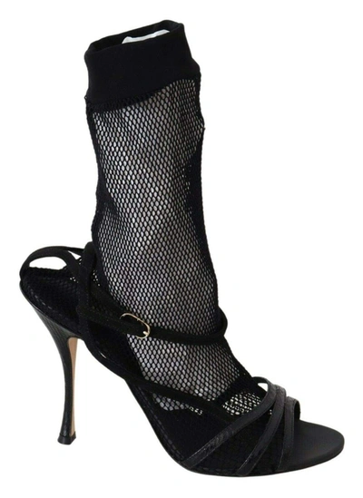 Dolce & Gabbana Black Mesh Stiletto Heels Sandals Shoes