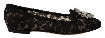Shop Dolce & Gabbana Black Taormina Lace Crystal Loafers Shoes
