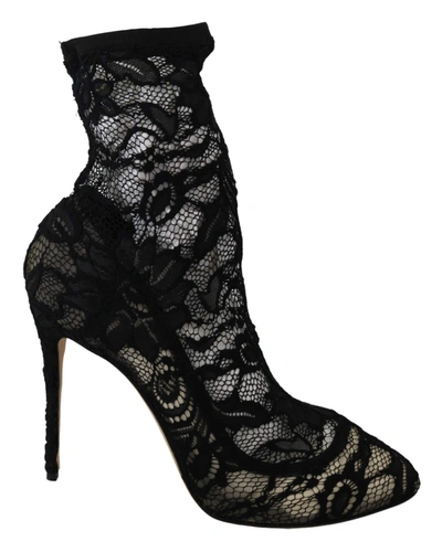 Shop Dolce & Gabbana Black Taormina Lace Socks Boots Shoes Pumps