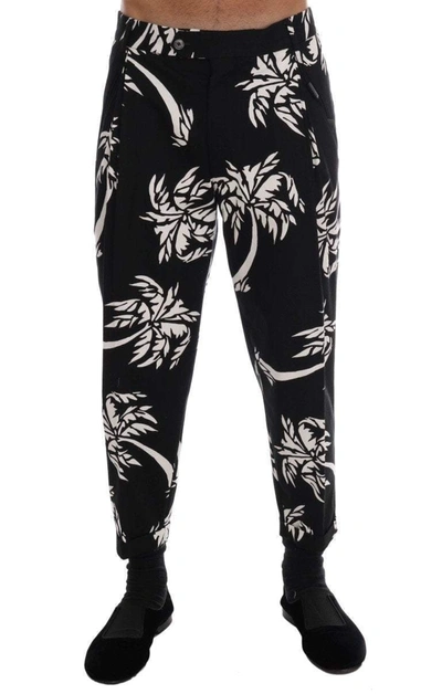 Shop Dolce & Gabbana Black Tree Cotton Stretch Pants
