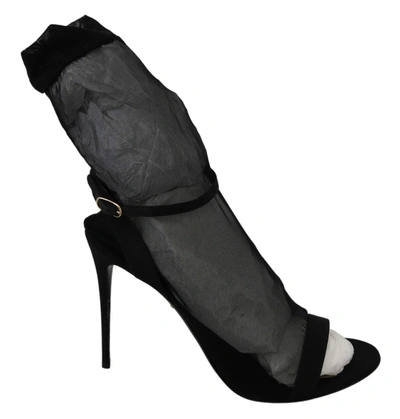 Shop Dolce & Gabbana Black Tulle Stretch Stilettos Sandals Shoes