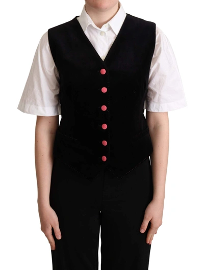 Shop Dolce & Gabbana Black Velvet Sleeveless Waistcoat Vest